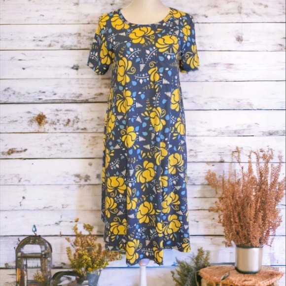 LulaRoe Carly Blue and Yellow Floral Swing Dress Size XXS - Picture 4 of 12